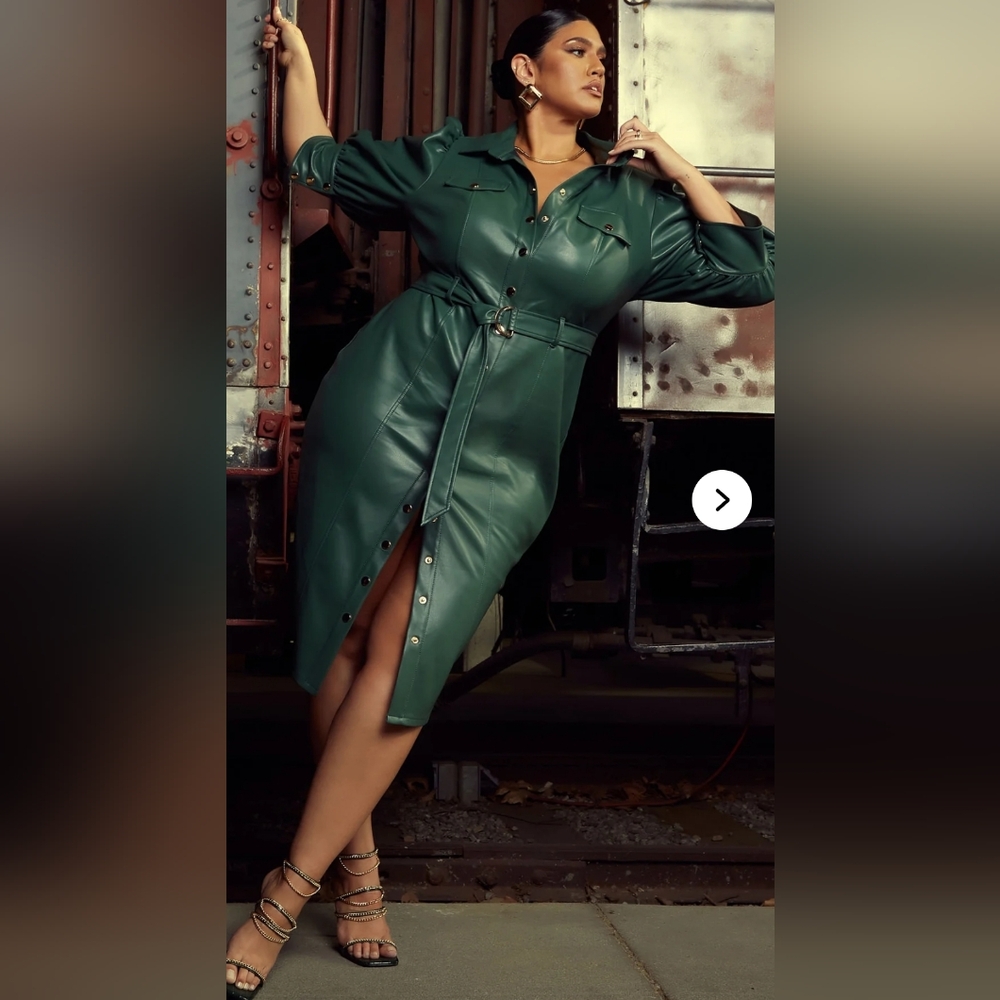 Fashion Nova Chic Green Leather Dress